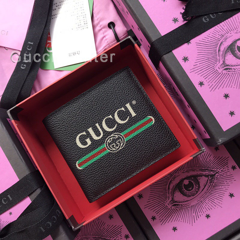 Gucci Print Leather Bi-Fold Wallet Black 496309